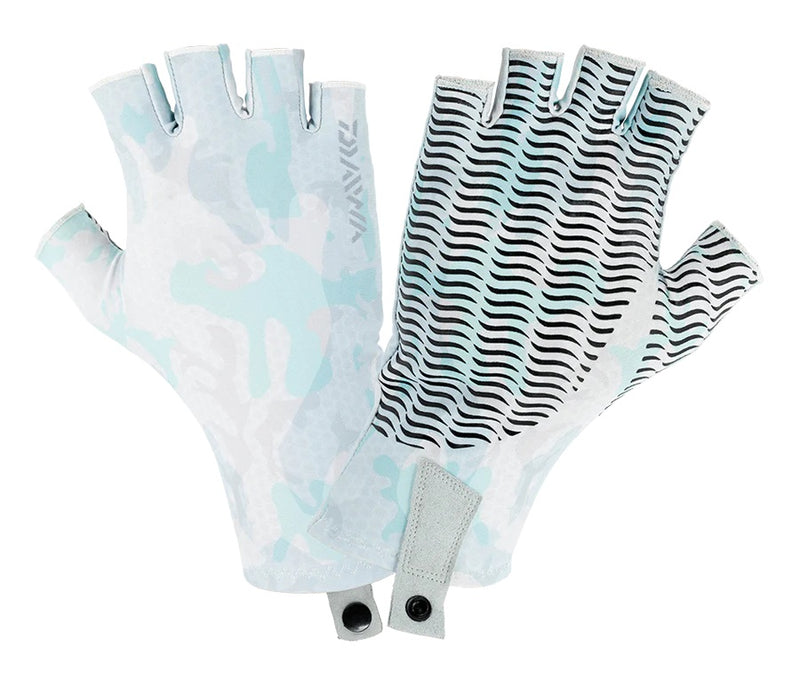 DAIWA UPF SUN GLOVE 1/2 LENGTH FINGERS [Co:LIGHT AQUA HEX CAMO Sz:XXL]