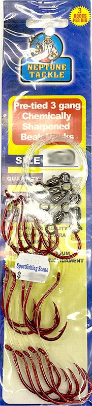 NEPTUNE 3 GANG HOOK RIG C/SHARP 5PK [Sz:2/0]