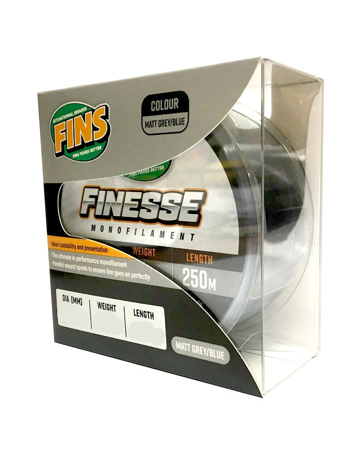 FINS FINESSE MONOFILAMENT 250M [Co:MATT GREY/BLUE Sz:6LB]